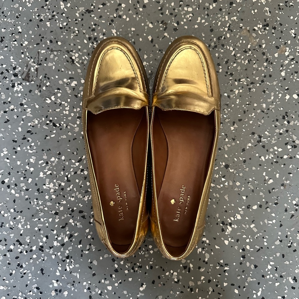 Kate spade gold metallic leather loafers